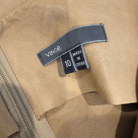 Vince Lamb Leather Shift Dress Tank Tan Front Pockets Light Size 10 READ - Picture 8 of 14